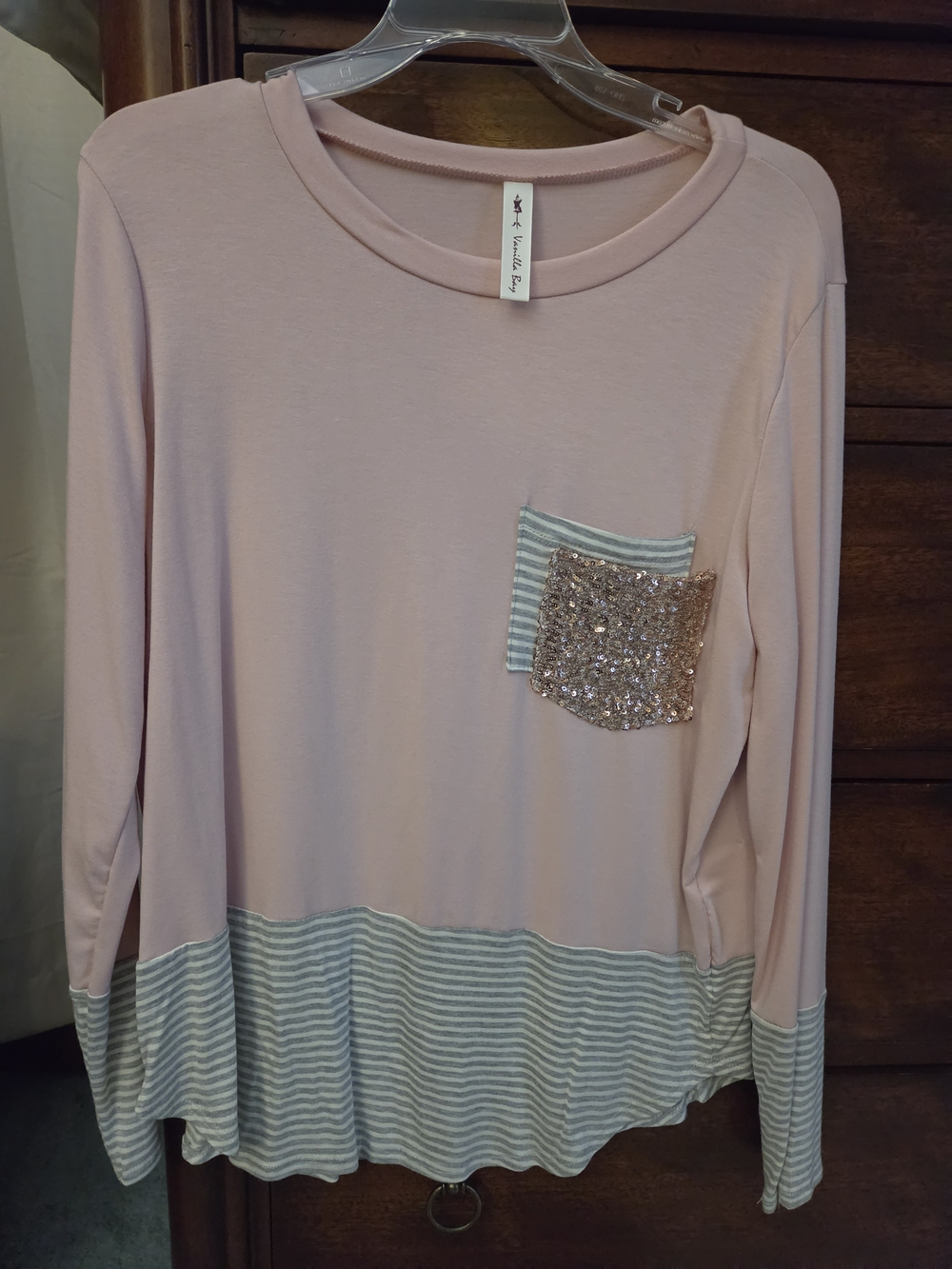 Pink Girls' Long Sleeve Top with Sequin Pocket - Unknown Brand